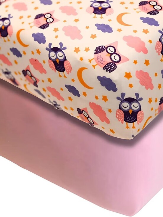 Other - Pink & Owl Print Organic Cotton Crib Sheet